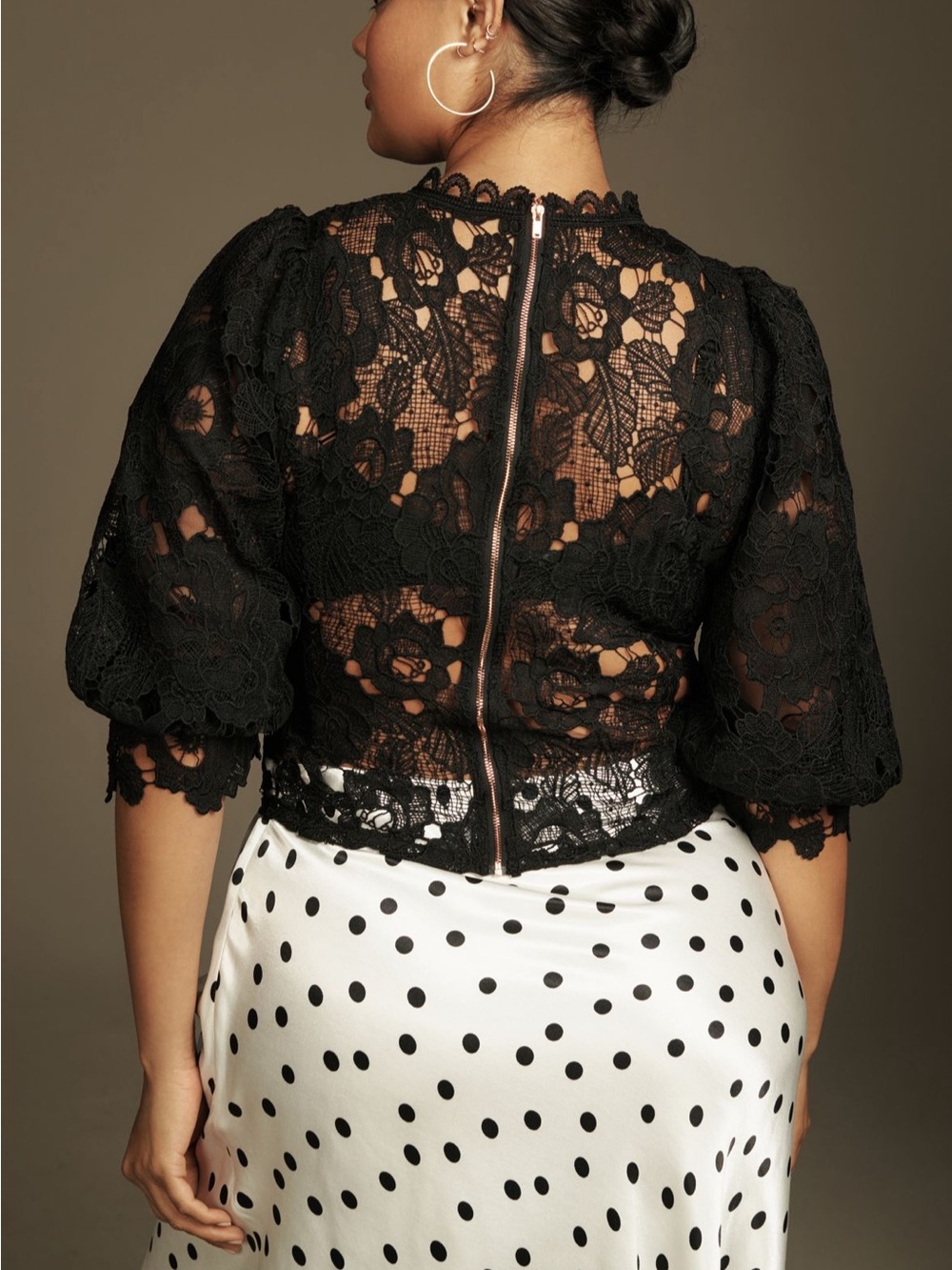 Anthropologie Sarah Hann Black Floral Lace Puff-Sleeve Blouse 3X Like New - Picture 2 of 10